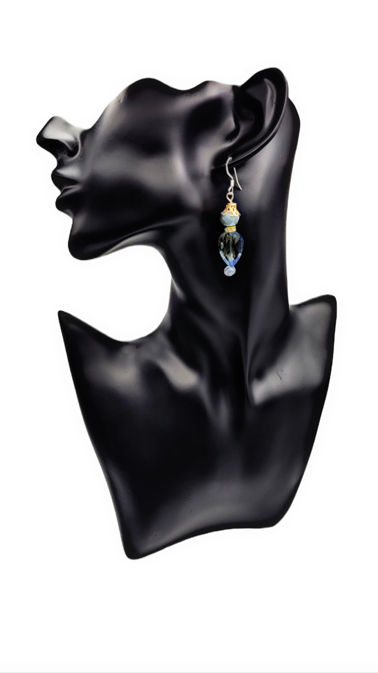 1 of 1 Handmade | Gold Accent and Cut Blue Glass Earrings