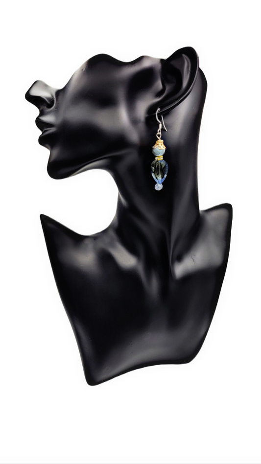 1 of 1 Handmade | Gold Accent and Cut Blue Glass Earrings