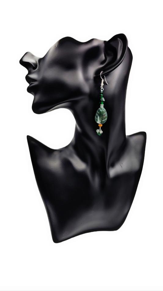 1 of 1 Handmade | Green Moss Agate Leaf Earrings