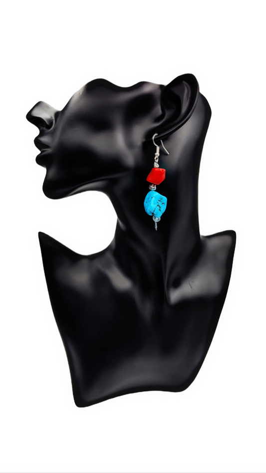 1 of 1 Handmade | Turquoise, Red Coral and Glass Bead Earrings