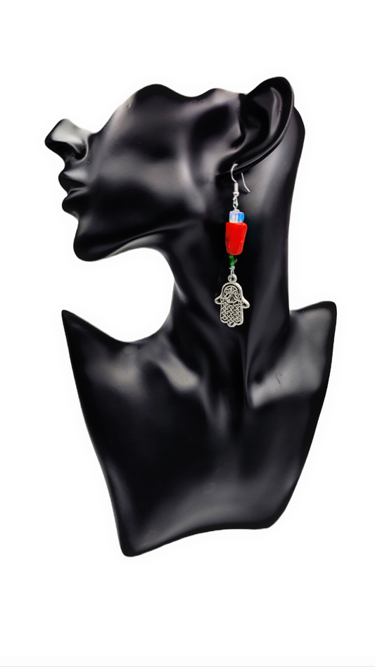 1 of 1 Handmade | Red Coral and Hamsa of Positivity & Protection Earrings